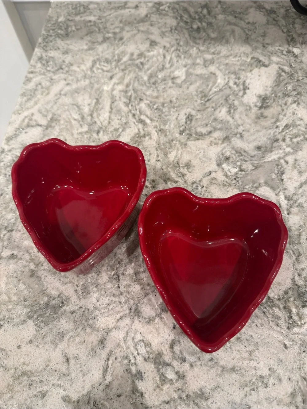 Williams Sonoma Set of 2 Heart-Shaped Red Ceramic Bowls
